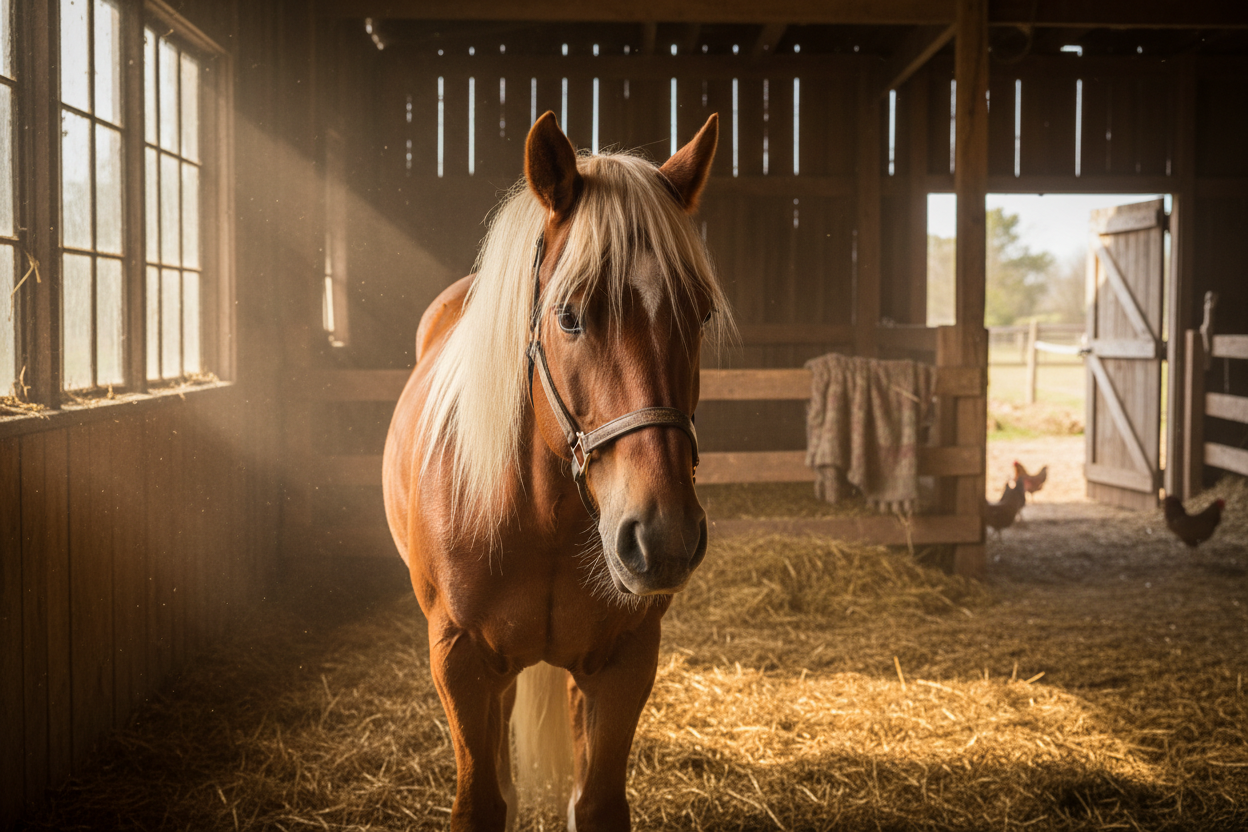 Photorealistic horse in barn or paddock